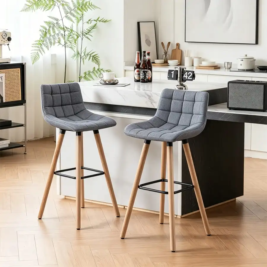 grey bar stools with wooden legs